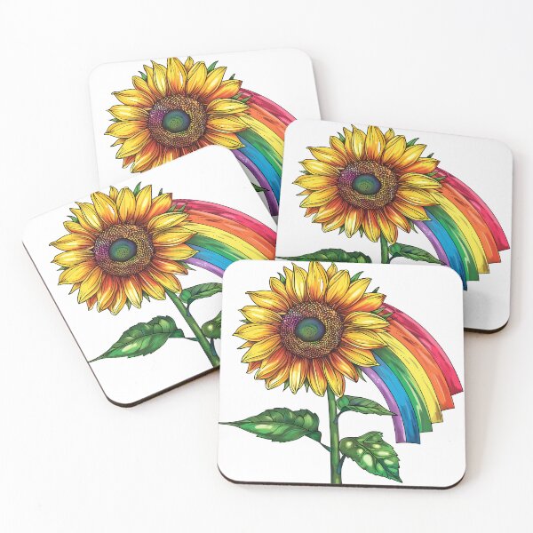 Item preview, beautiful elegant print with a sunflower and a rainbow painted with paints designed and sold by KaterynaKet.