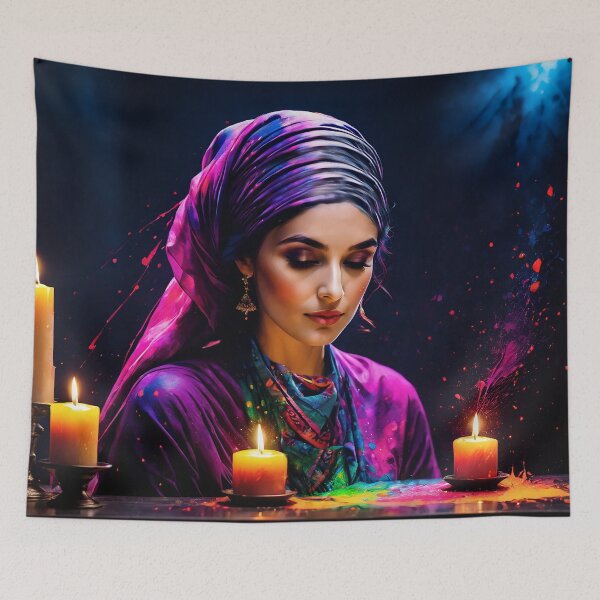 Item preview, Jewish Woman in front of Shabbat Candles designed and sold by KnowingHeart.