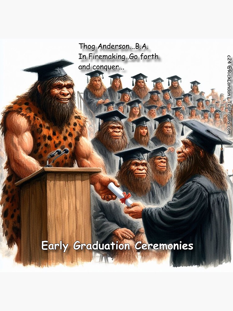 Thumbnail 3 of 3, Sticker, Prehistoric College Graduation Ceremonies designed and sold by ltcartoons.