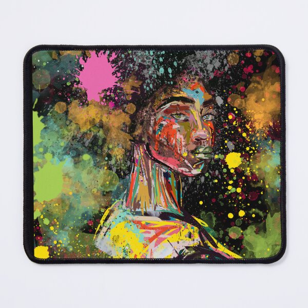 Item preview, Abstract woman portrait on black background with colorful graffiti splash designed and sold by luckyhue.