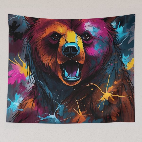 Item preview, Vibrant Fierce Bear Colourful Wildlife Art designed and sold by ArtComixHaven.