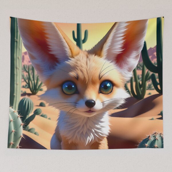 Item preview, Cute Fennec Fox In A Cactus Desert designed and sold by TheArtOfPat.