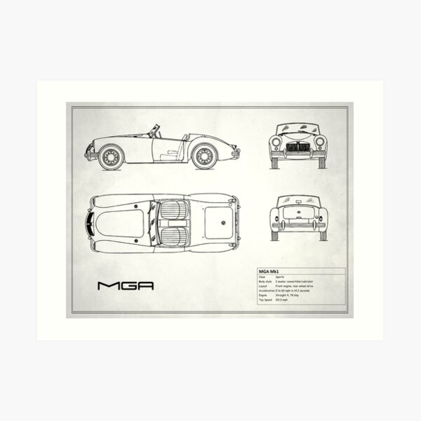 MGA Sports Car Blueprint Art Print