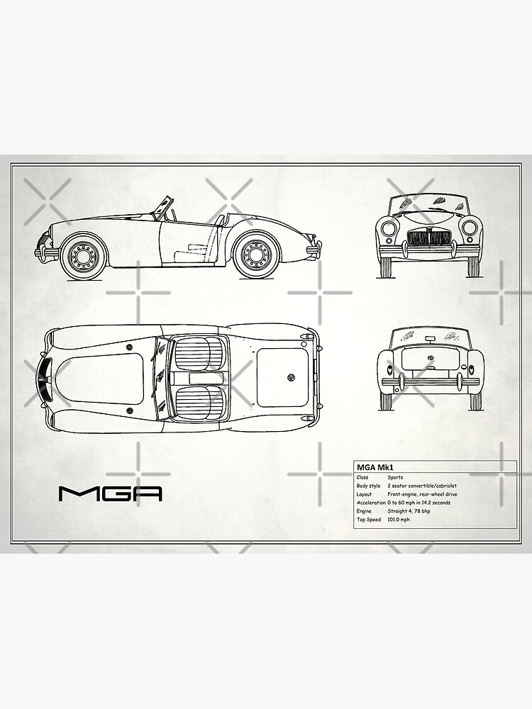 Disover MGA Sports Car Blueprint Premium Matte Vertical Poster