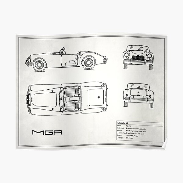 MGA Sports Car Blueprint Poster
