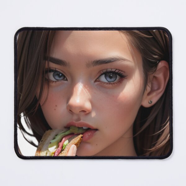 Item preview, AI-Generated Portrait of a Girl Eating a Sandwich designed and sold by EleganceStudio.
