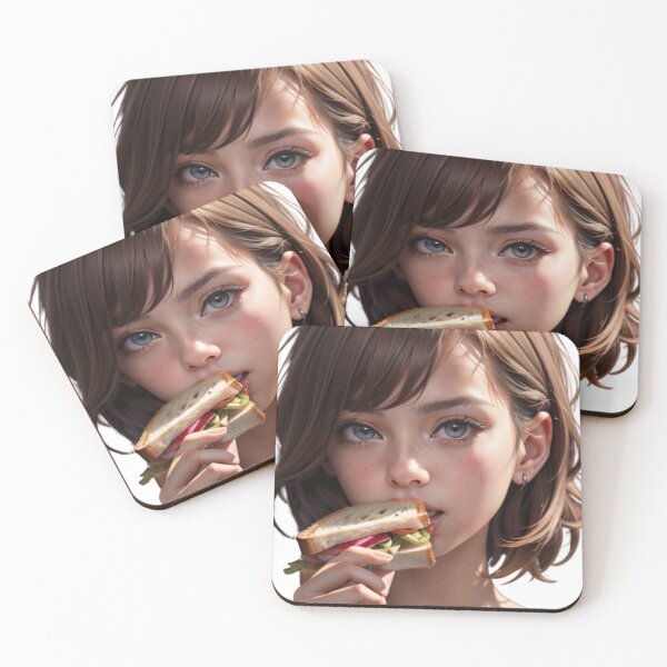 Item preview, AI-Generated Portrait of a Girl Eating a Sandwich designed and sold by EleganceStudio.