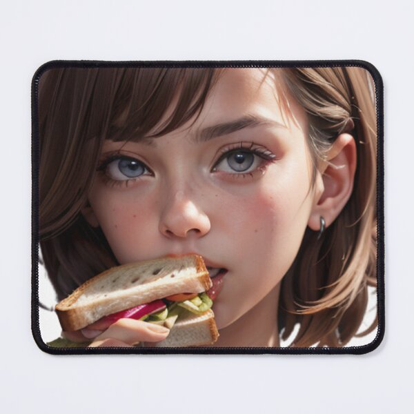 Item preview, AI-Generated Portrait of a Girl Eating a Sandwich designed and sold by EleganceStudio.