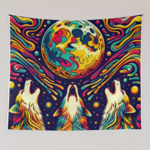 Item preview, Three Wolves Howling At The Moon Psychedelic designed and sold by BassHeadMomma.