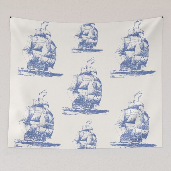 Item preview, Blue Outline Ships Vintage designed and sold by HeyDaisyShop.