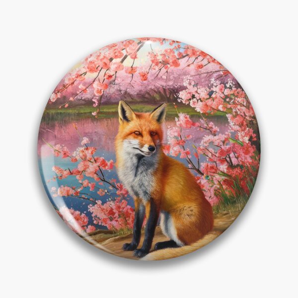 Item preview, Fox Portrait. Fox with cherry blossom, floral fox, vintage fox, fox painting, Johannes Vermeer style designed and sold by FoxVibes.