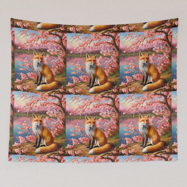 Artikelvorschau, Fuchs-Portrait. Fuchs mit Kirschblüte, Blumenfuchs, Vintage-Fuchs, Fuchs-Gemälde, Johannes Vermeer-Stil entworfen und verkauft von FoxVibes.