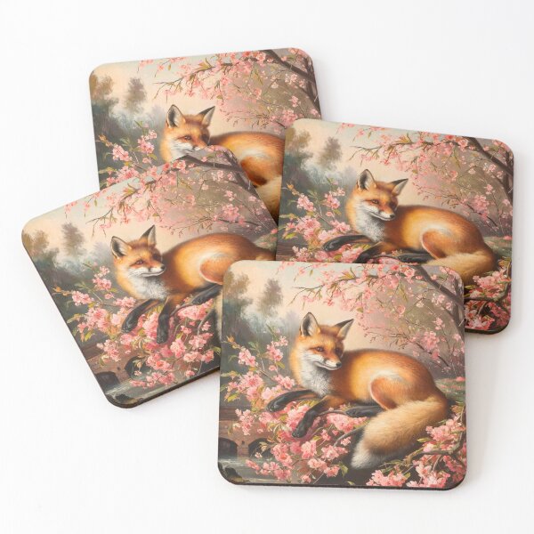 Artikelvorschau, Fuchs-Portrait. Fuchs mit Kirschblüte, Blumenfuchs, Vintage-Fuchs, Fuchs-Gemälde, Johannes Vermeer-Stil entworfen und verkauft von FoxVibes.