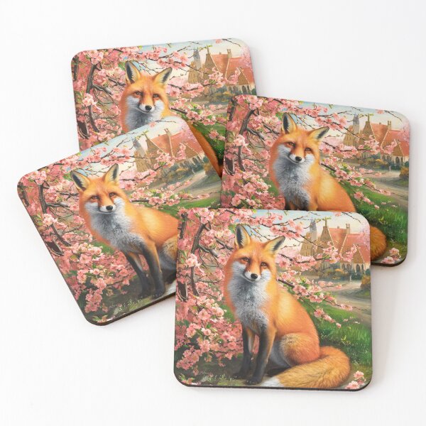 Artikelvorschau, Fuchs-Portrait. Fuchs mit Kirschblüte, Blumenfuchs, Vintage-Fuchs, Fuchs-Gemälde, Johannes Vermeer-Stil entworfen und verkauft von FoxVibes.
