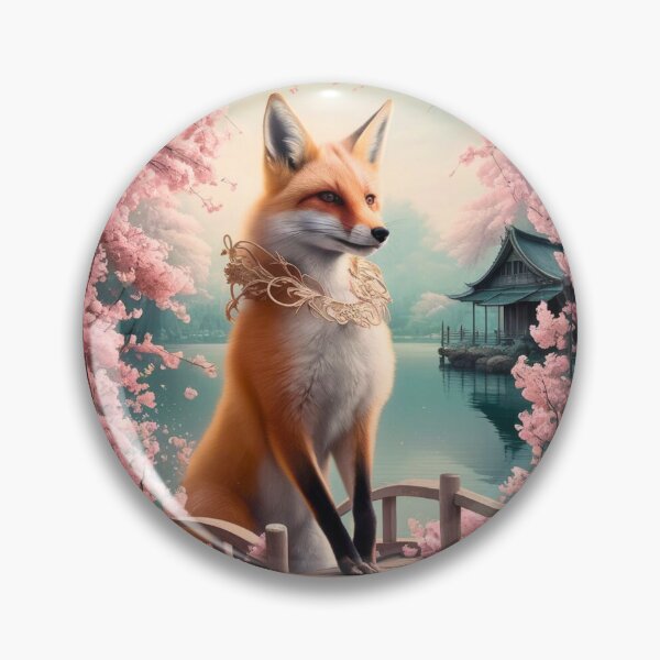 Item preview, Fox Portrait. Fox with cherry blossom, floral fox, vintage fox, fox painting, Johannes Vermeer style designed and sold by FoxVibes.