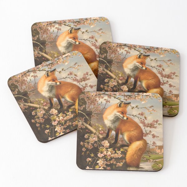Artikelvorschau, Fuchs-Portrait. Fuchs mit Kirschblüte, Blumenfuchs, Vintage-Fuchs, Fuchs-Gemälde, Johannes Vermeer-Stil entworfen und verkauft von FoxVibes.