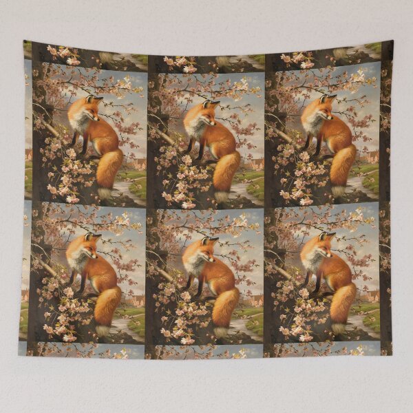Artikelvorschau, Fuchs-Portrait. Fuchs mit Kirschblüte, Blumenfuchs, Vintage-Fuchs, Fuchs-Gemälde, Johannes Vermeer-Stil entworfen und verkauft von FoxVibes.
