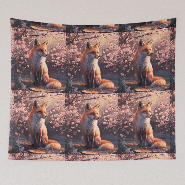 Artikelvorschau, Fuchs-Portrait. Fuchs mit Kirschblüte, Blumenfuchs, Vintage-Fuchs, Fuchs-Gemälde, Johannes Vermeer-Stil entworfen und verkauft von FoxVibes.