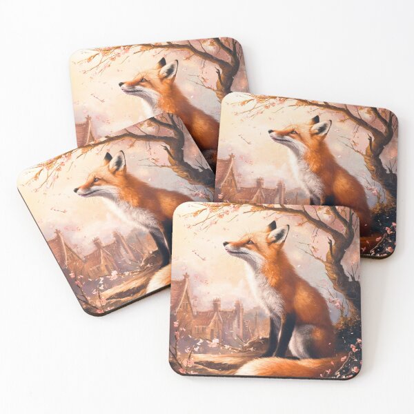 Artikelvorschau, Fuchs-Portrait. Fuchs mit Kirschblüte, Blumenfuchs, Vintage-Fuchs, Fuchs-Gemälde, Johannes Vermeer-Stil entworfen und verkauft von FoxVibes.