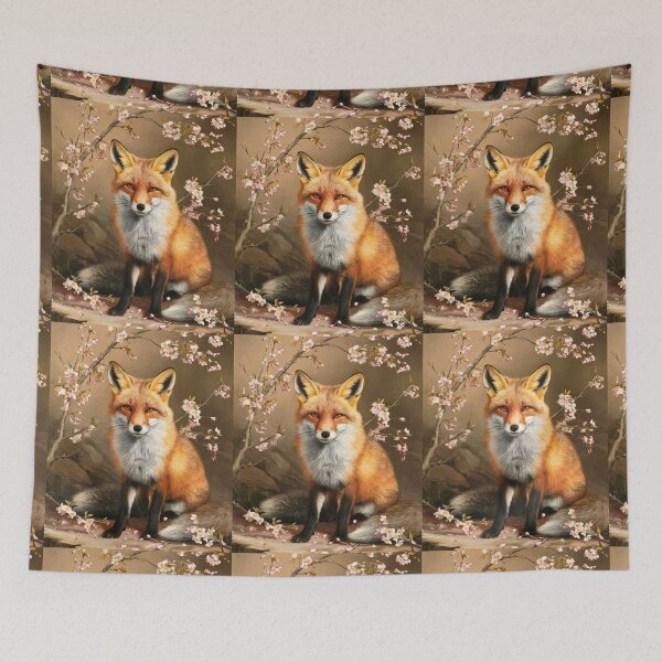 Artikelvorschau, Fuchs-Portrait. Fuchs mit Kirschblüte, Blumenfuchs, Vintage-Fuchs, Fuchs-Gemälde, Johannes Vermeer-Stil entworfen und verkauft von FoxVibes.