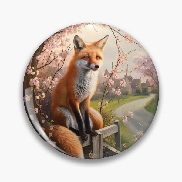 Item preview, Fox Portrait. Fox with cherry blossom, floral fox, vintage fox, fox painting, Johannes Vermeer style designed and sold by FoxVibes.