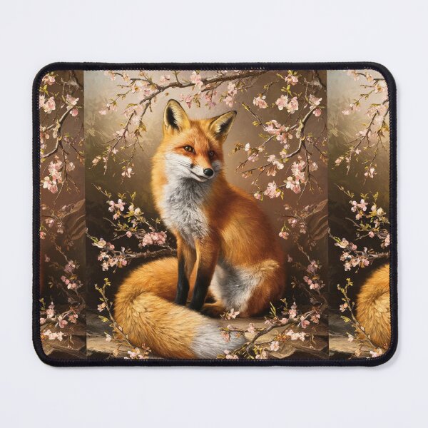 Item preview, Fox Portrait. Fox with cherry blossom, floral fox, vintage fox, fox painting, Johannes Vermeer style designed and sold by FoxVibes.