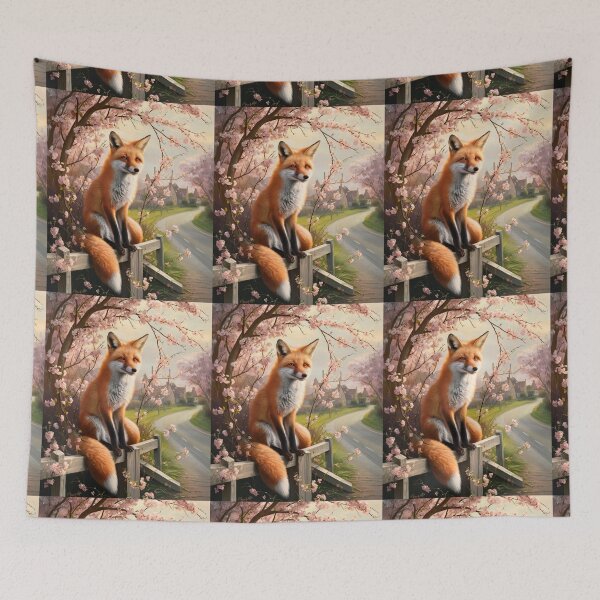 Artikelvorschau, Fuchs-Portrait. Fuchs mit Kirschblüte, Blumenfuchs, Vintage-Fuchs, Fuchs-Gemälde, Johannes Vermeer-Stil entworfen und verkauft von FoxVibes.