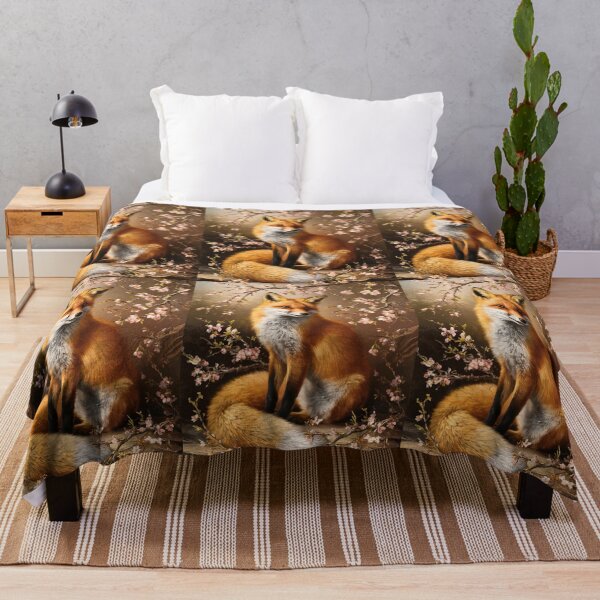 Item preview, Fox Portrait. Fox with cherry blossom, floral fox, vintage fox, fox painting, Johannes Vermeer style designed and sold by FoxVibes.