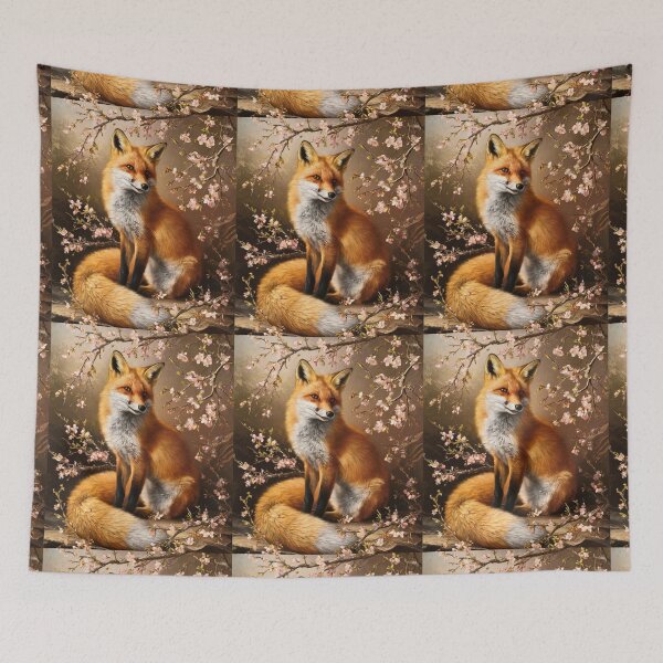 Artikelvorschau, Fuchs-Portrait. Fuchs mit Kirschblüte, Blumenfuchs, Vintage-Fuchs, Fuchs-Gemälde, Johannes Vermeer-Stil entworfen und verkauft von FoxVibes.