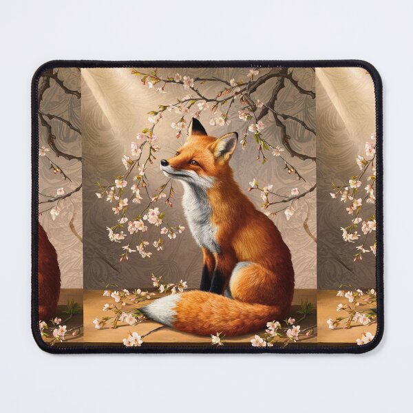 Item preview, Fox Portrait. Fox with cherry blossom, floral fox, vintage fox, fox painting, Johannes Vermeer style designed and sold by FoxVibes.