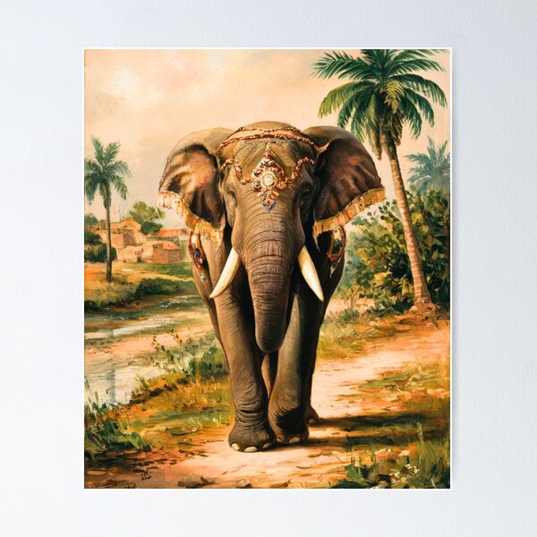 Item preview, Elephant Portrait. Elephant painting, vibrant elephant, vintage elephant, Camille Pissarro style designed and sold by ElephantVibes.