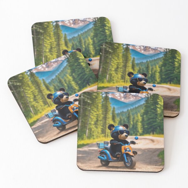 Item preview, Bear riding scooter in nature designed and sold by AnimalFunShots.