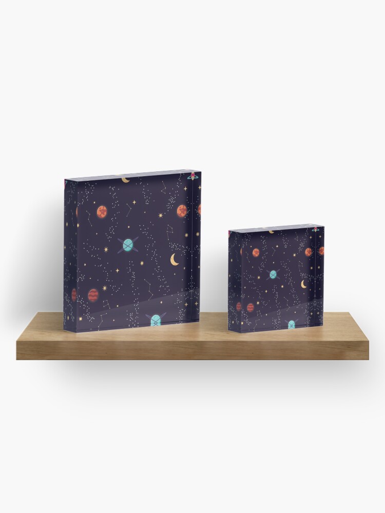 Alternate view of Universe with planets and stars seamless pattern, cosmos starry night sky, vector illustration Acrylic Block