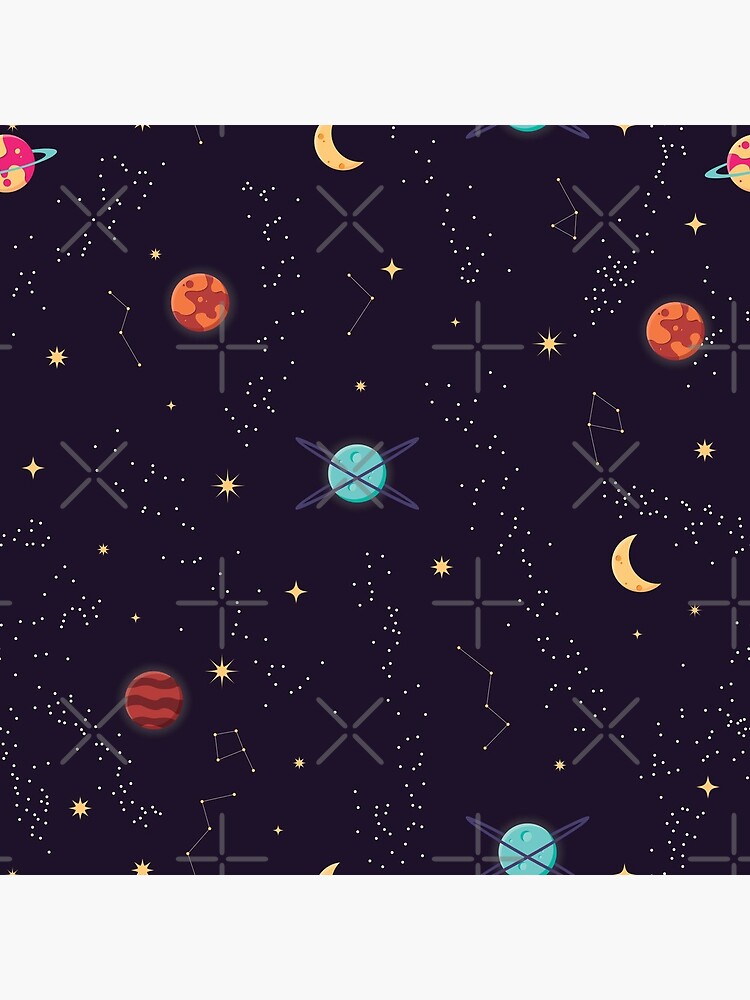 Universe with planets and stars seamless pattern, cosmos starry night sky, vector illustration by BlueLela