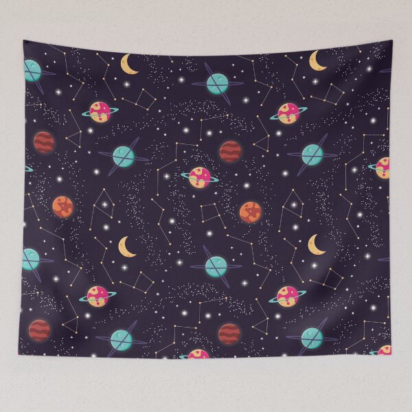 Item preview, Universe with planets and stars seamless pattern, cosmos starry night sky, vector illustration designed and sold by BlueLela.
