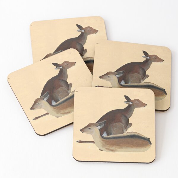 Item preview, Two Sika deer lying together on sand designed and sold by BrianEydenArt.