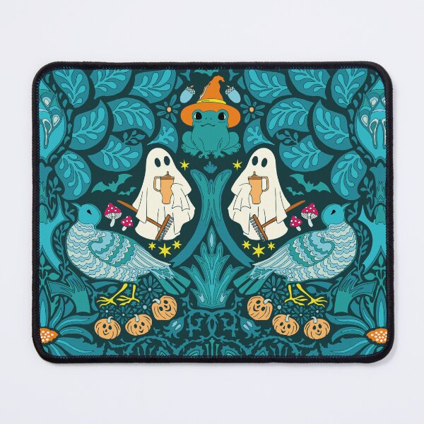 Item preview, Cute Halloween Ghost Gardener in Botanical Graveyard with Whimsical Frogs and Pumpkins designed and sold by colorofmagic.