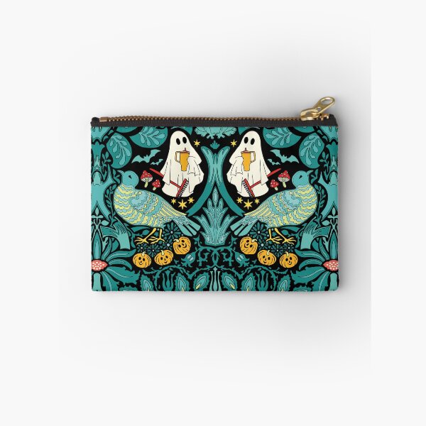 Item preview, Cute Halloween Ghost Gardener in Botanical Graveyard with Frogs and Pumpkins in green designed and sold by colorofmagic.