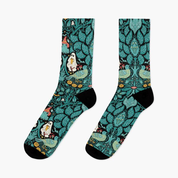 Item preview, Cute Halloween Ghost Gardener in Botanical Graveyard with Frogs and Pumpkins in green designed and sold by colorofmagic.