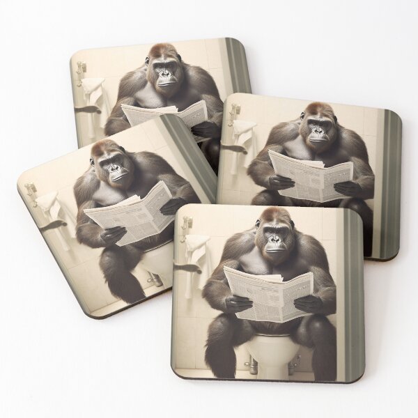 Item preview, Gorilla Sitting on the Toilet Reading a Newspaper designed and sold by RobertoGreen.
