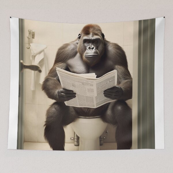 Item preview, Gorilla Sitting on the Toilet Reading a Newspaper designed and sold by RobertoGreen.