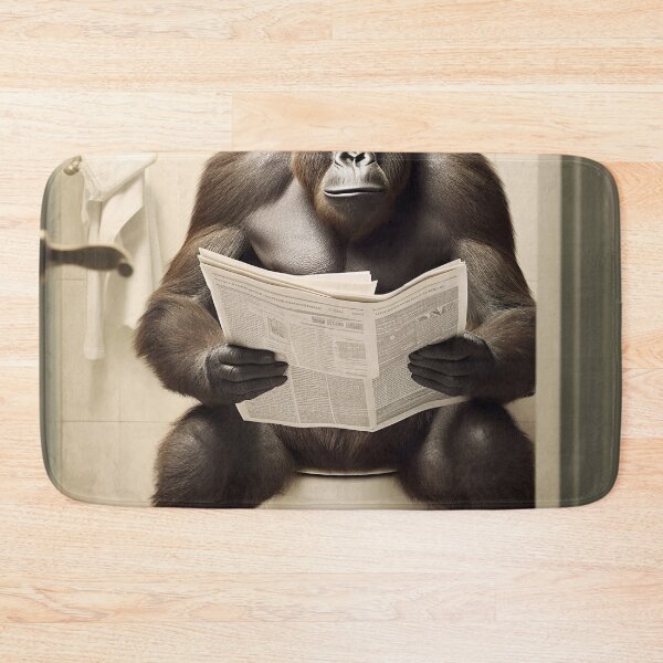 Item preview, Gorilla Sitting on the Toilet Reading a Newspaper designed and sold by RobertoGreen.