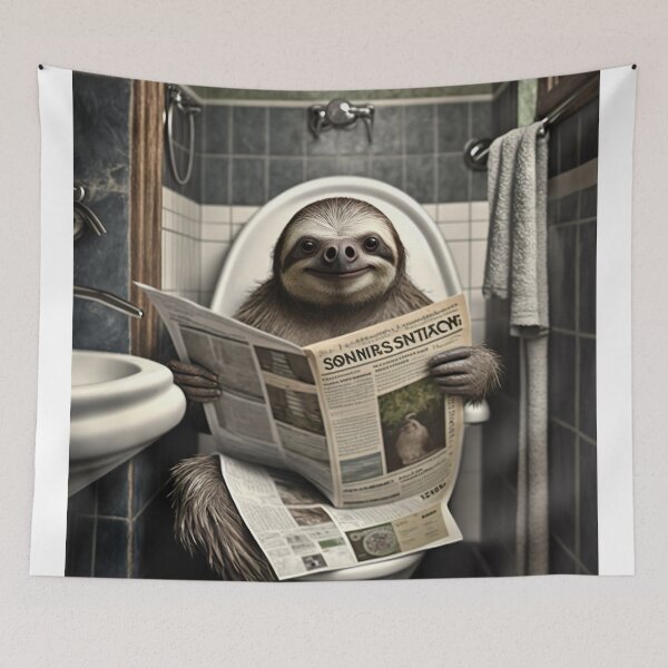 Item preview, Sloth Sitting on the Toilet Reading a Newspaper designed and sold by RobertoGreen.