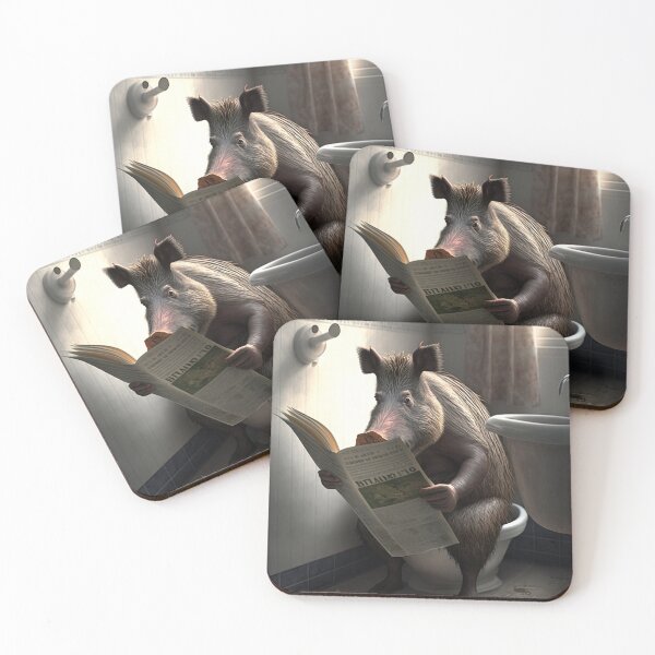 Item preview, Wild Boar Sitting on the Toilet Reading a Newspaper designed and sold by RobertoGreen.