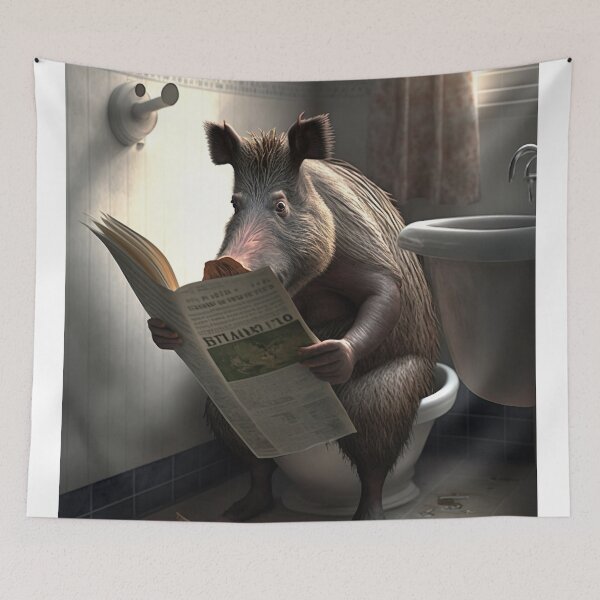 Item preview, Wild Boar Sitting on the Toilet Reading a Newspaper designed and sold by RobertoGreen.