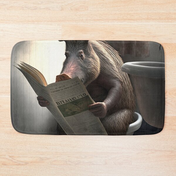 Item preview, Wild Boar Sitting on the Toilet Reading a Newspaper designed and sold by RobertoGreen.