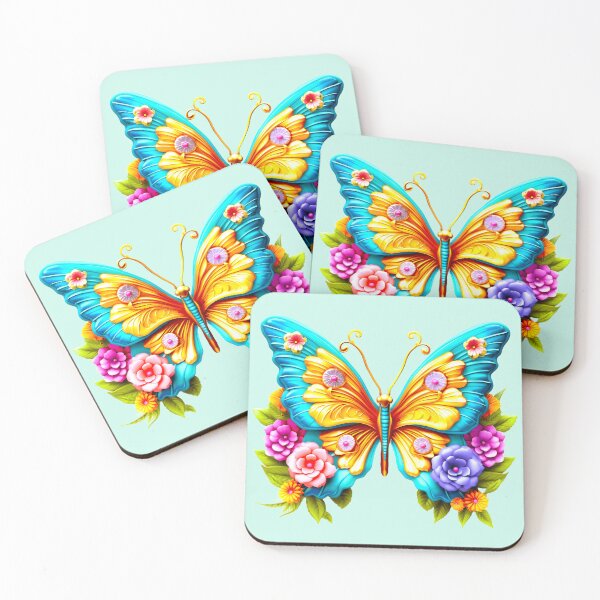 Item preview, Beautiful fantasy butterfly with pretty flowers designed and sold by LoneAngel.