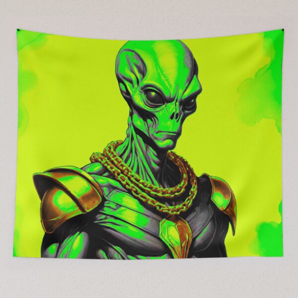 Item preview, Extraterrestrial Swagger: Green Alien with Gold Chains and Shoulder Pads designed and sold by GrizzlyCollective.