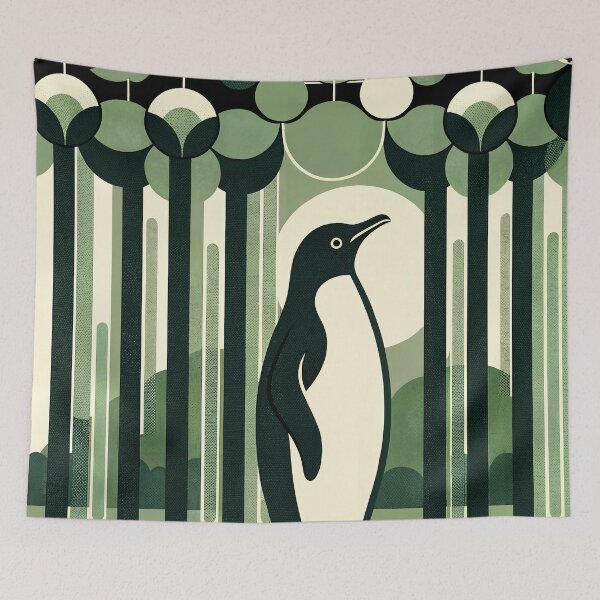 Item preview, Olive Green Cream Geometrical Retro 70s Penguin Forest designed and sold by PenguinForests.