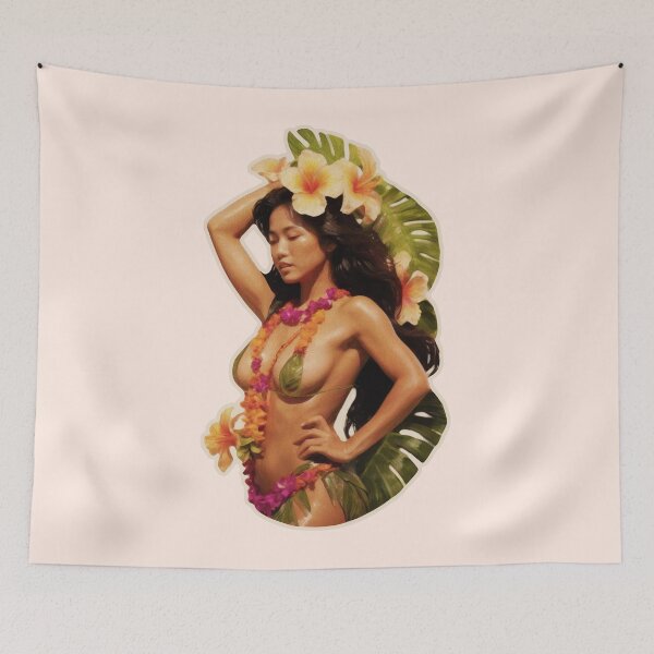 Item preview, Floral Vintage Illustration Polynesian Pacific Hula Aloha Girl  designed and sold by AUTHENTIC AMERICANA ARTS.